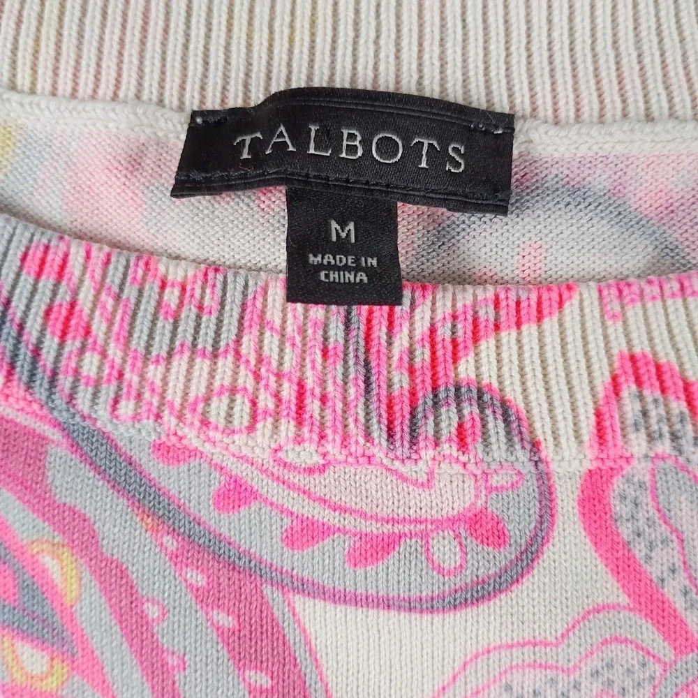 Talbots Neon Pink Paisley Crewneck Sweater soft/ lightweight size Medium